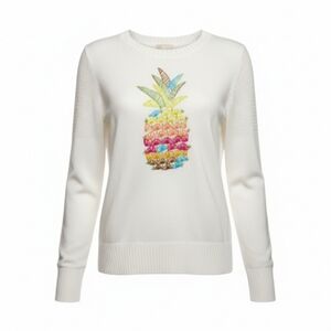 Lisa Todd Embroidered Pineapple Sweater Womens PXL Pullover Cotton Tropical EUC